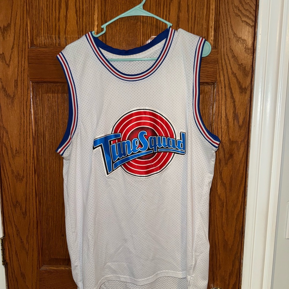 Tune Squad Basketball Jersey - White with Red & Blue Logo